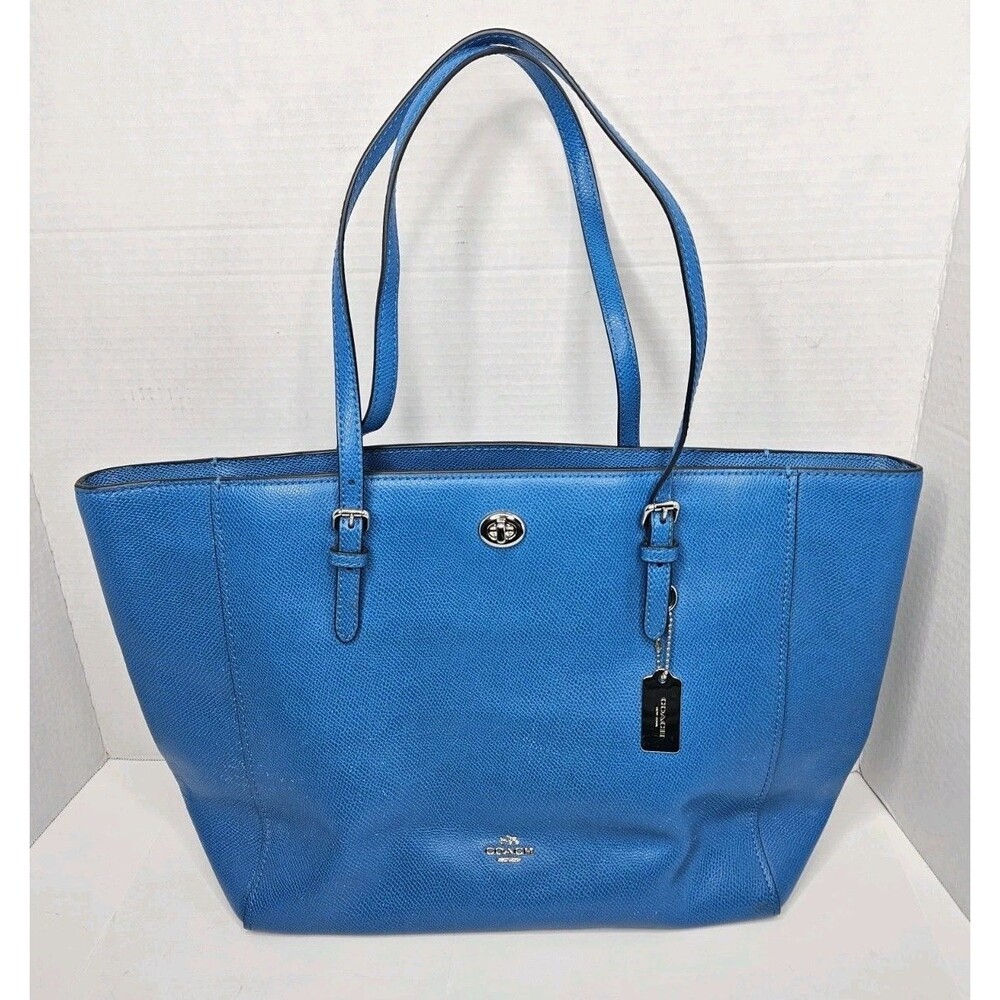 Coach Large Blue Pebbled Leather Catch All Shoulder Tote Bag